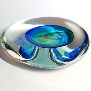 Vintage Large Paperweight Center Color Swirls Blue Green Large